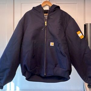 Carhartt Men’s J140 Navy Blue Duck Active Jacket with Hood Large